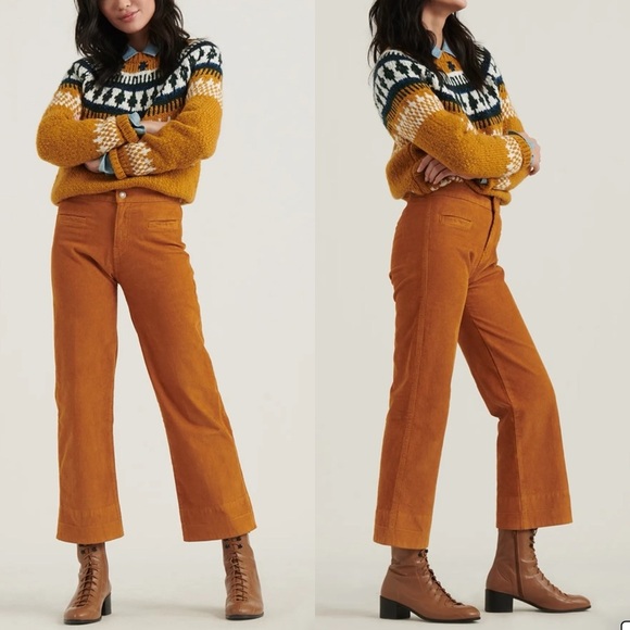 Lucky Brand Mid Rise Crop Wide Leg Corduroy Jean Pants in Gilded Bronze - Picture 1 of 13